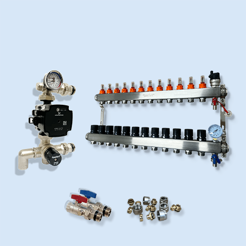 12 Port Underfloor Heating Manifold and Pump - UFH Manifold with Grundfos Pump Control Pack
